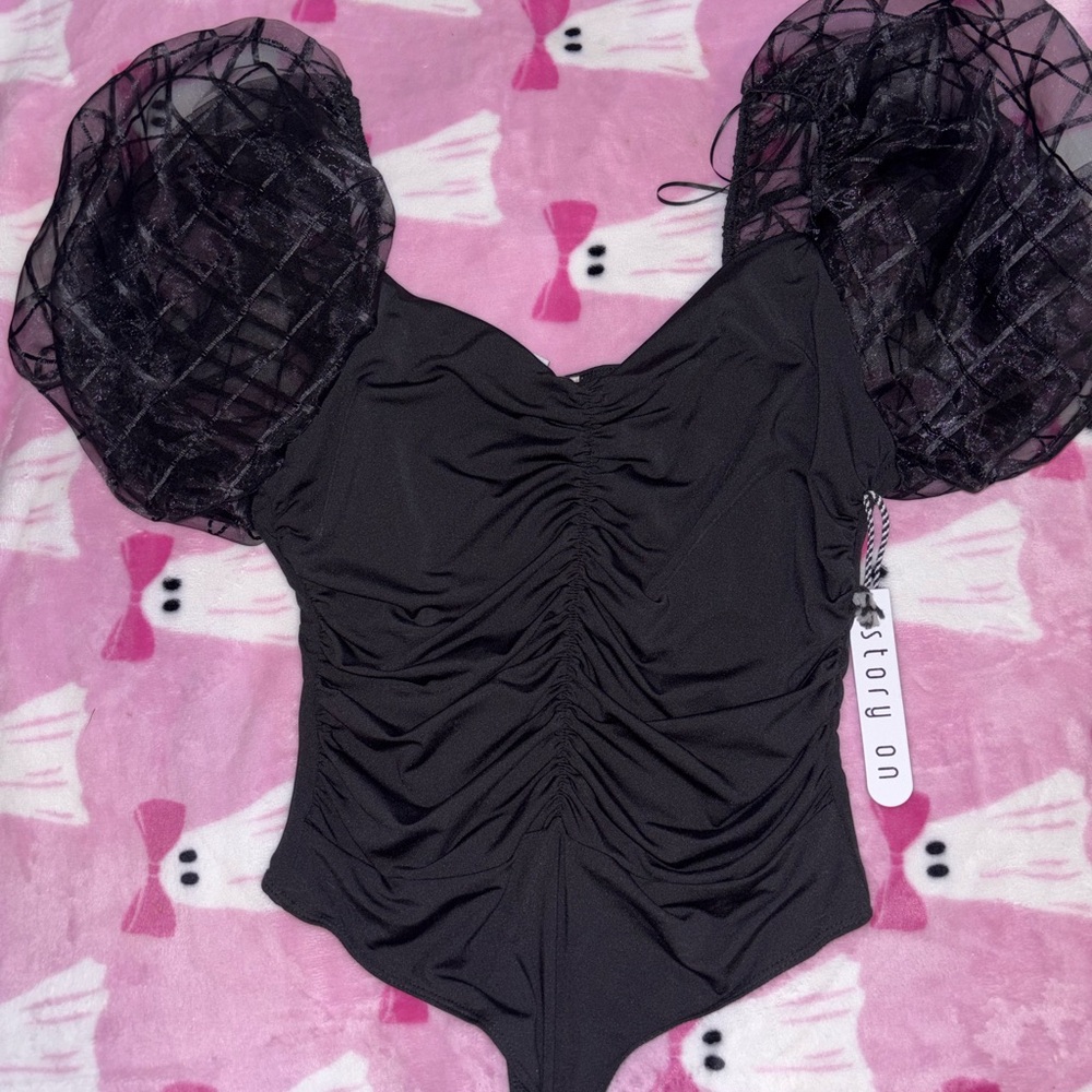 Black Puff Sleeve Bodysuit